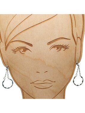 Silver-Tone Clip-On Vintage Dangle Earrings with Textured Open Hoops